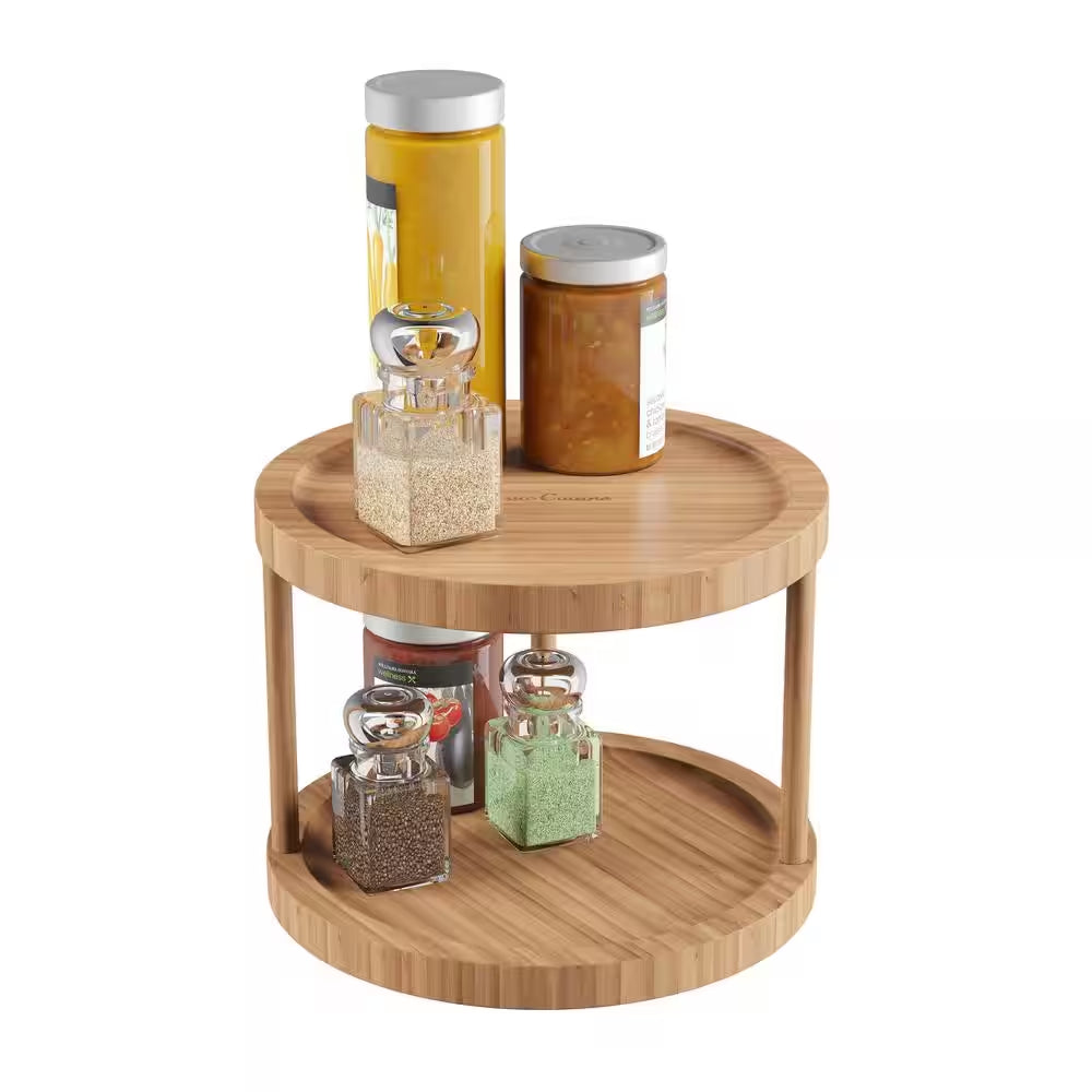 2-Shelf 10 In. All Natural Brown Bamboo Lazy Susan Turntable