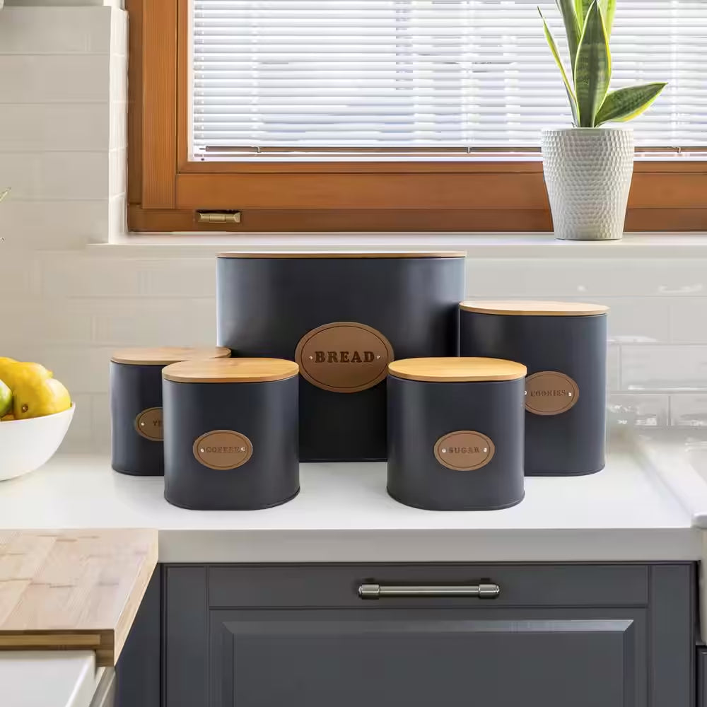 Kitchen Food Storage and Organization 5-Piece Canister Set with Bamboo Lids