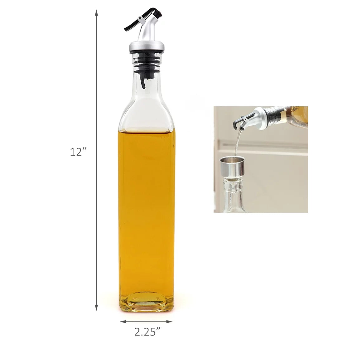 Olive Oil Dispenser Bottles - 2 Pack of 17 Oz Glass Cooking Oil and Vinegar Cruet No Drip with Stainless Steel Funnel