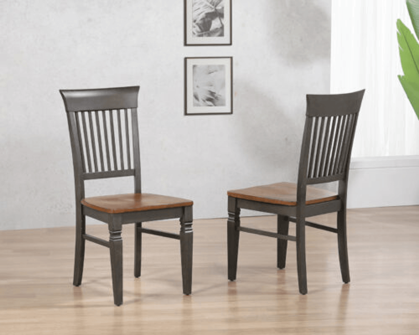 Dakota Slat Back Armless Dining Chairs - Set of 2 in Distressed Brown and Ash Gray Wood