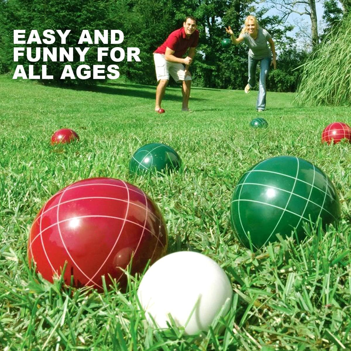 Bocce Ball Set 90Mm with 8 Balls, Pallino, Carrying Bag and Measuring Rope for Backyard, Lawn, Beach, Yard Games (2 to 8 Players)