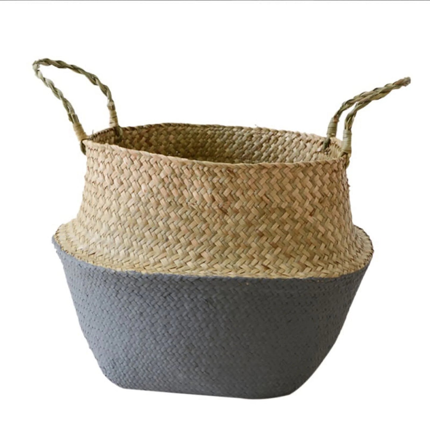 Clearance! Handmade Flower Basket Foldable Wickerwork Storage Basket Hanging Decorative Baskets Garden Flower Pot Rattan Planter Seagrass Home Storage Decor Basket