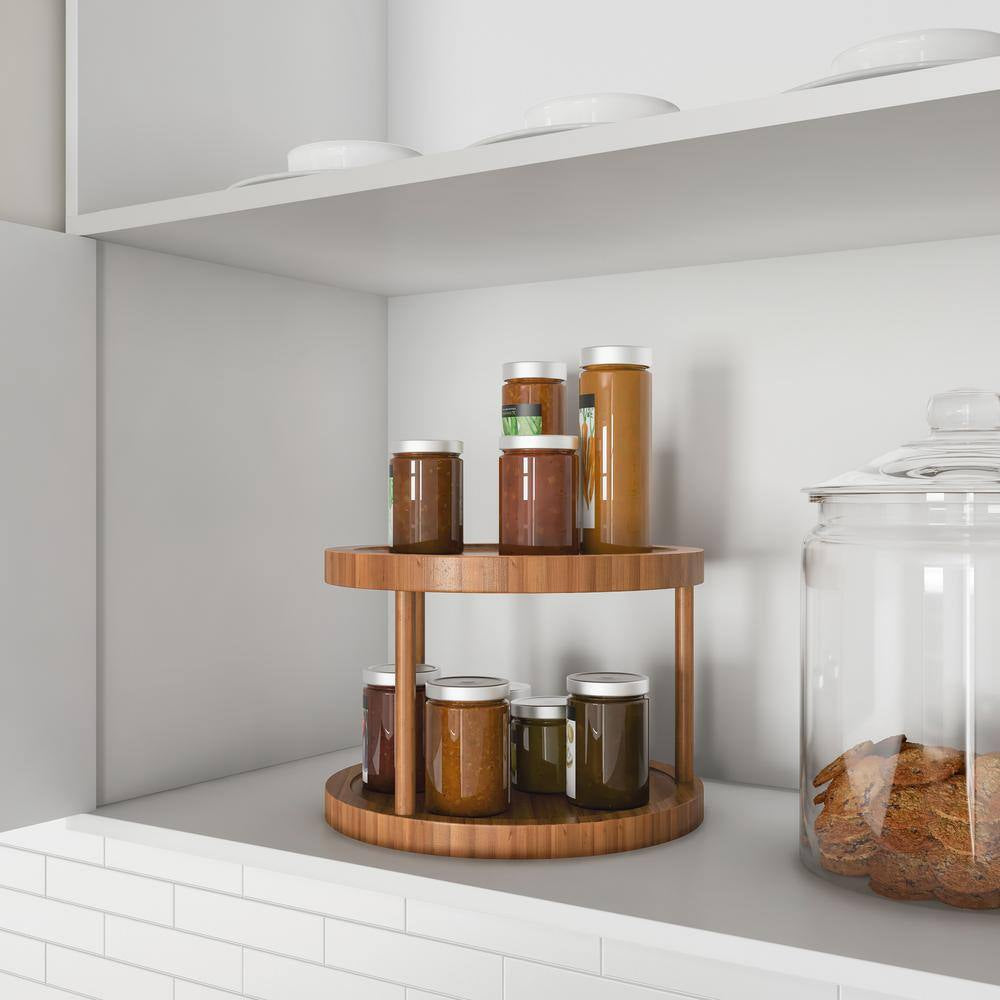 2-Shelf 10 In. All Natural Brown Bamboo Lazy Susan Turntable