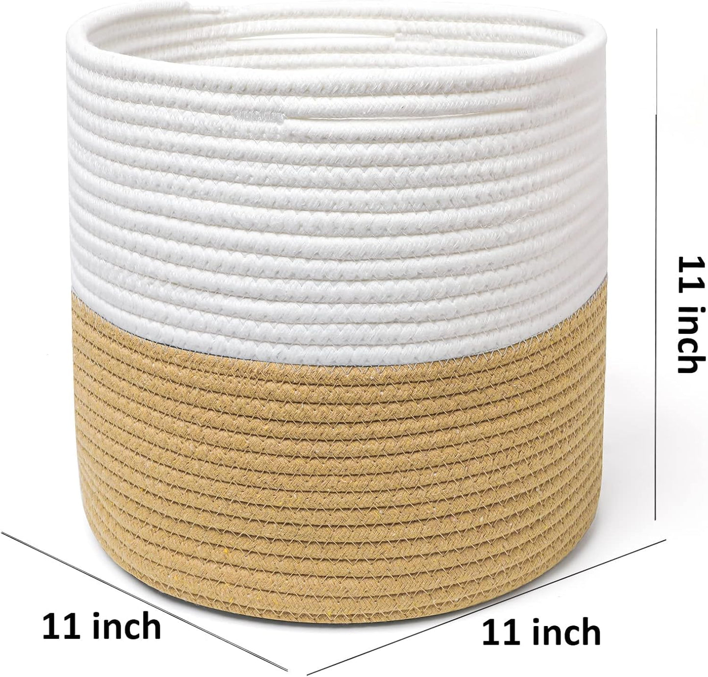 Storage Baskets Bins, 3 Packs Woven Cube Storage Bins for Toys 11X11 Inch, Cotton Rope Baskets Organizing Nursery,Laundry,Clothes,Cosmetics,Books (Jute/White)