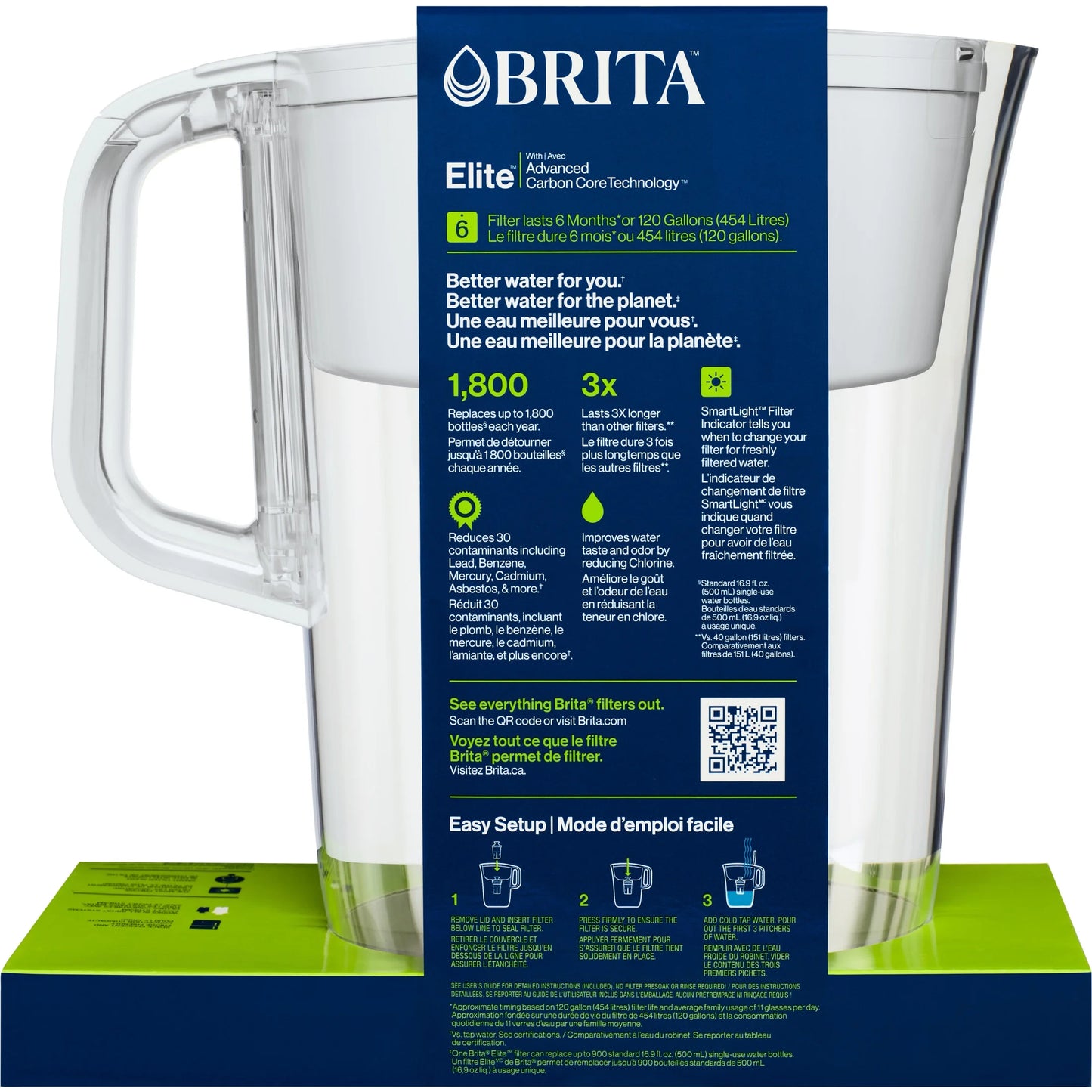 Large 10 Cup White Tahoe Water Filter Pitcher with 1 Elite Filter