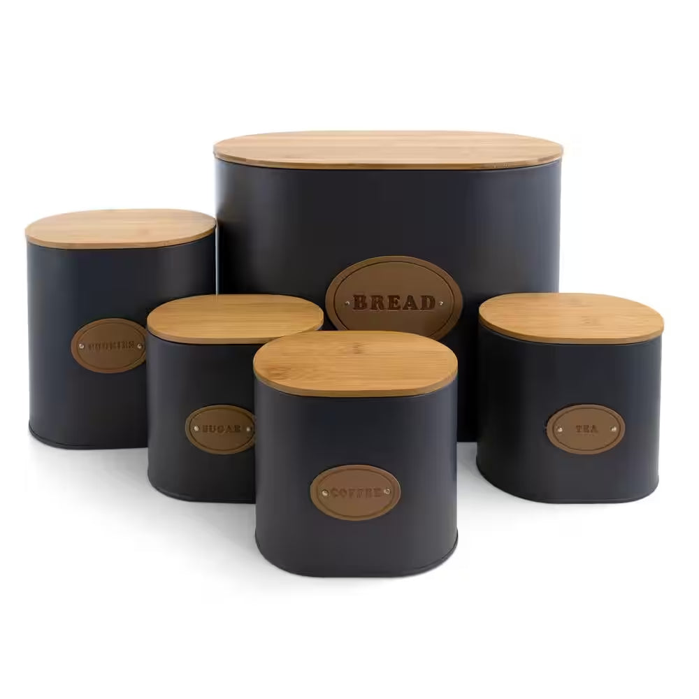 Kitchen Food Storage and Organization 5-Piece Canister Set with Bamboo Lids