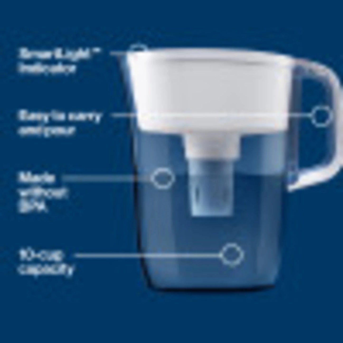 Large 10 Cup White Tahoe Water Filter Pitcher with 1 Elite Filter