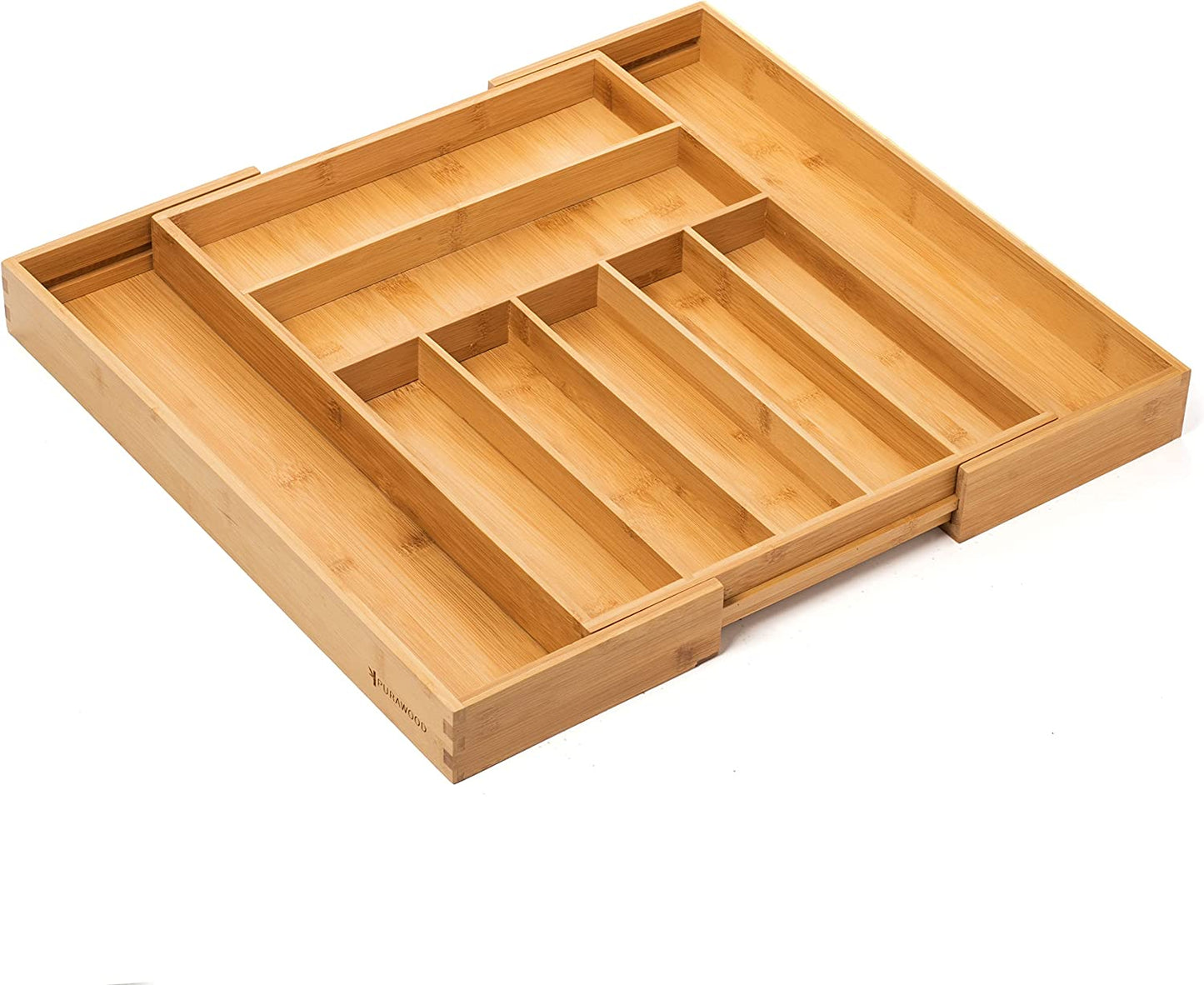 Bamboo Drawer Organizer - Expandable Silverware Organizer & Utensil Drawer Organizer, Cutlery Tray with Dividers, 7-9 Slots- Premium Kitchen Drawer Organizer for Utensils & Flatware (Natural)