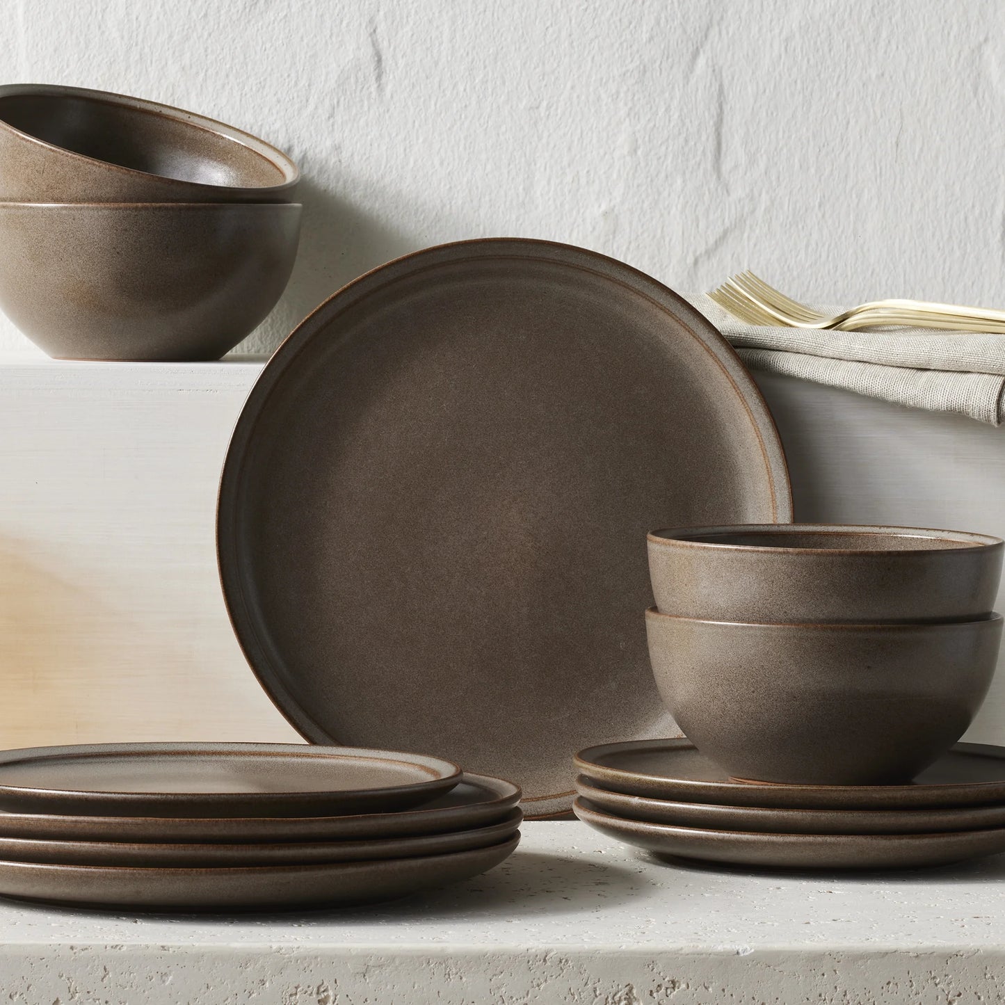 Banks Brown 12-Piece Stoneware Dinnerware Set by Better Homes and Gardens