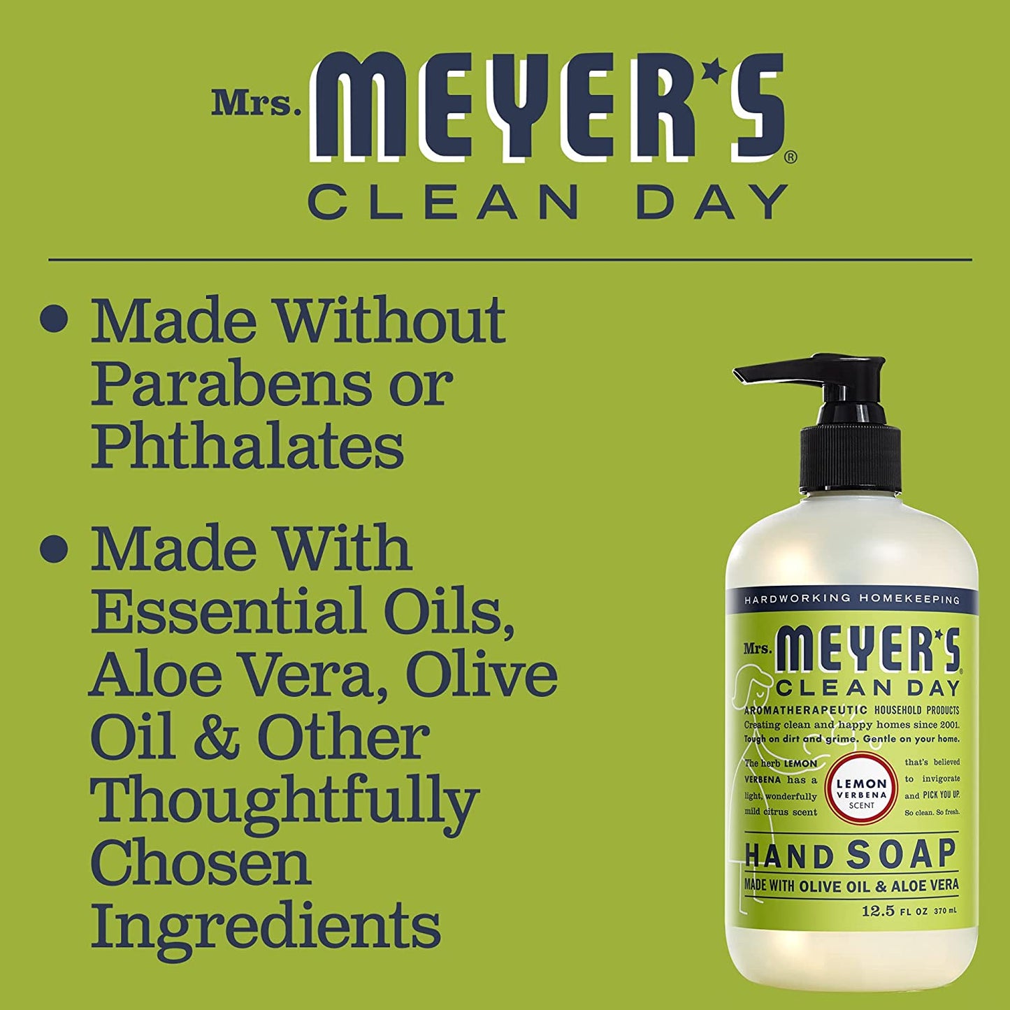 Liquid Hand Soap, Cruelty-Free, and Biodegradable Hand Wash Made with Essential Oils, Lemon Verbena Scent, 12.5 Oz (Pack of 3)