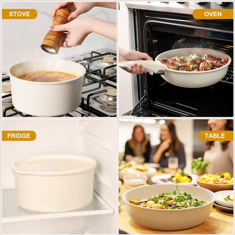 21 Piece Pots and Pans Set Non-Stick, Ceramic Cookware Set with Sensor Handles, Milky White