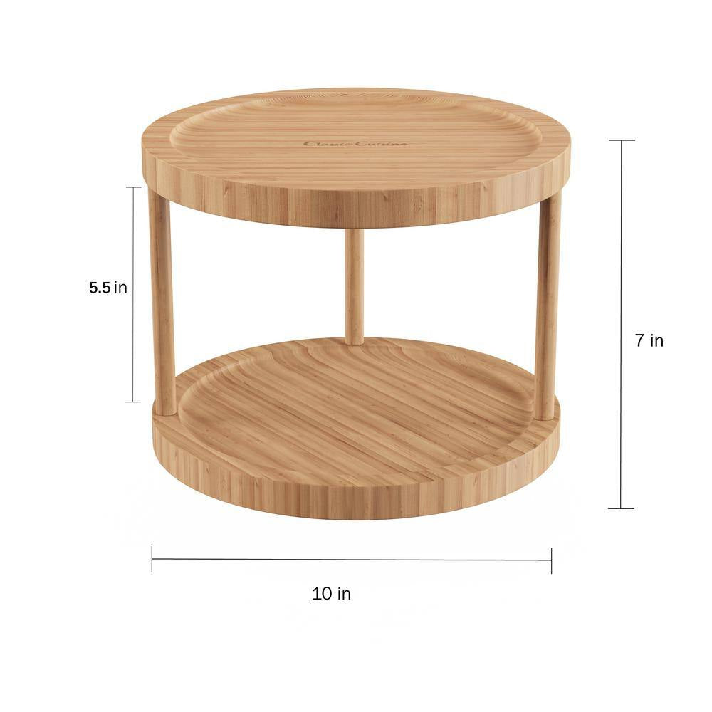 2-Shelf 10 In. All Natural Brown Bamboo Lazy Susan Turntable
