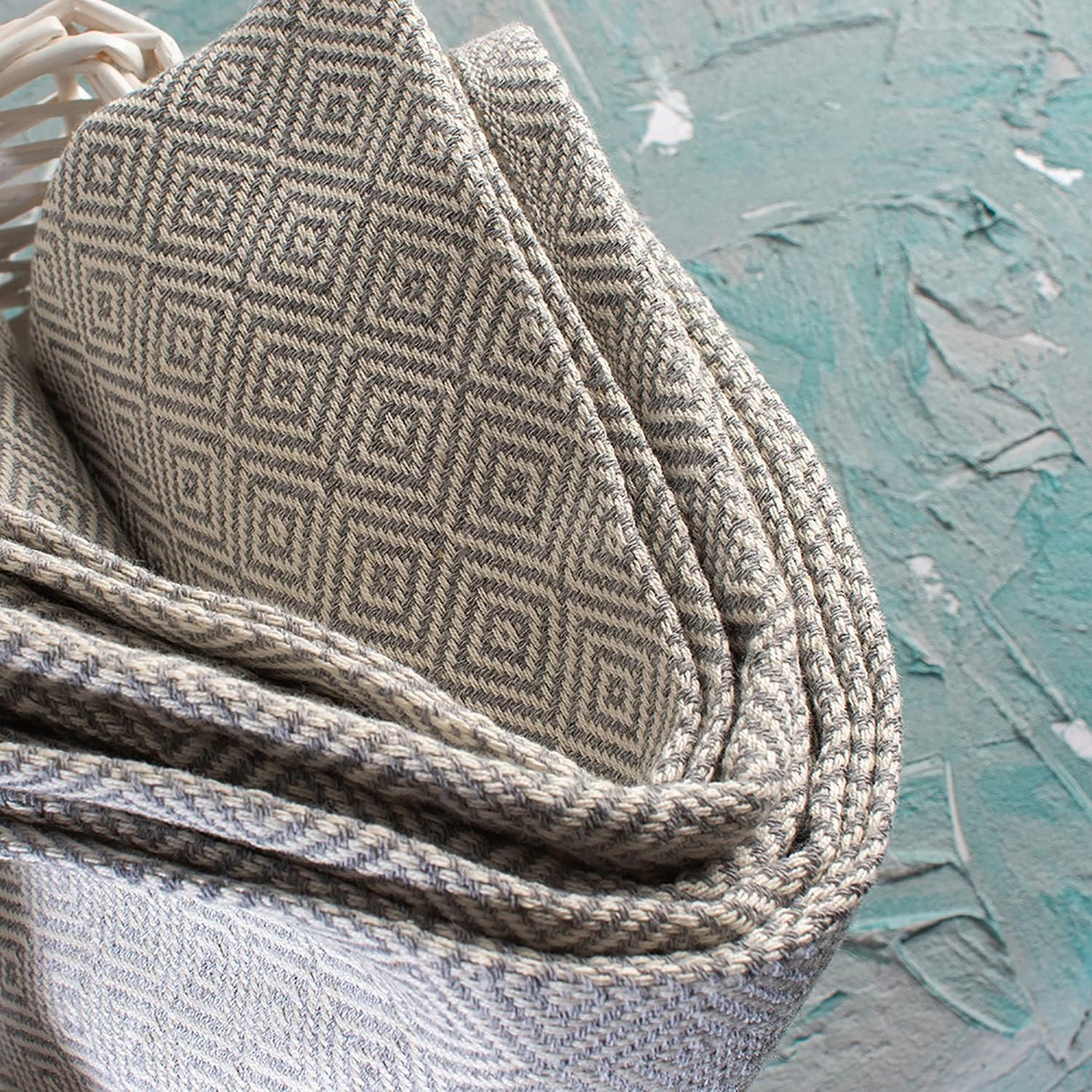 Turkish Hand Towels Grey | 5-Pack Bulk Cotton Kitchen Dish Towels for Drying Dishes | Absorbent Dishcloths for Kitchen | Tea Towels for Kitchen | Bar Rags | Bar Towels | Diamond Pattern