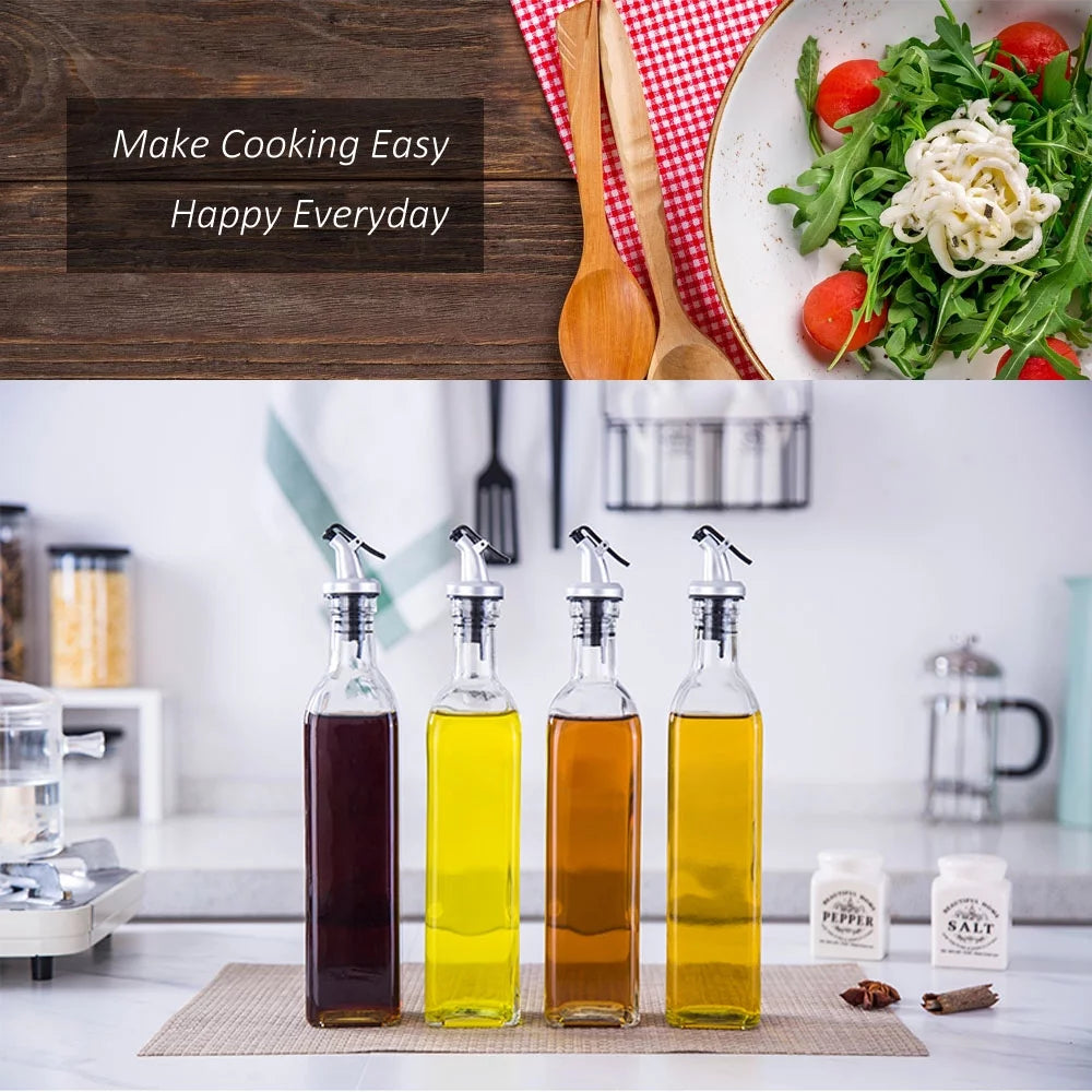 Olive Oil Dispenser Bottles - 2 Pack of 17 Oz Glass Cooking Oil and Vinegar Cruet No Drip with Stainless Steel Funnel