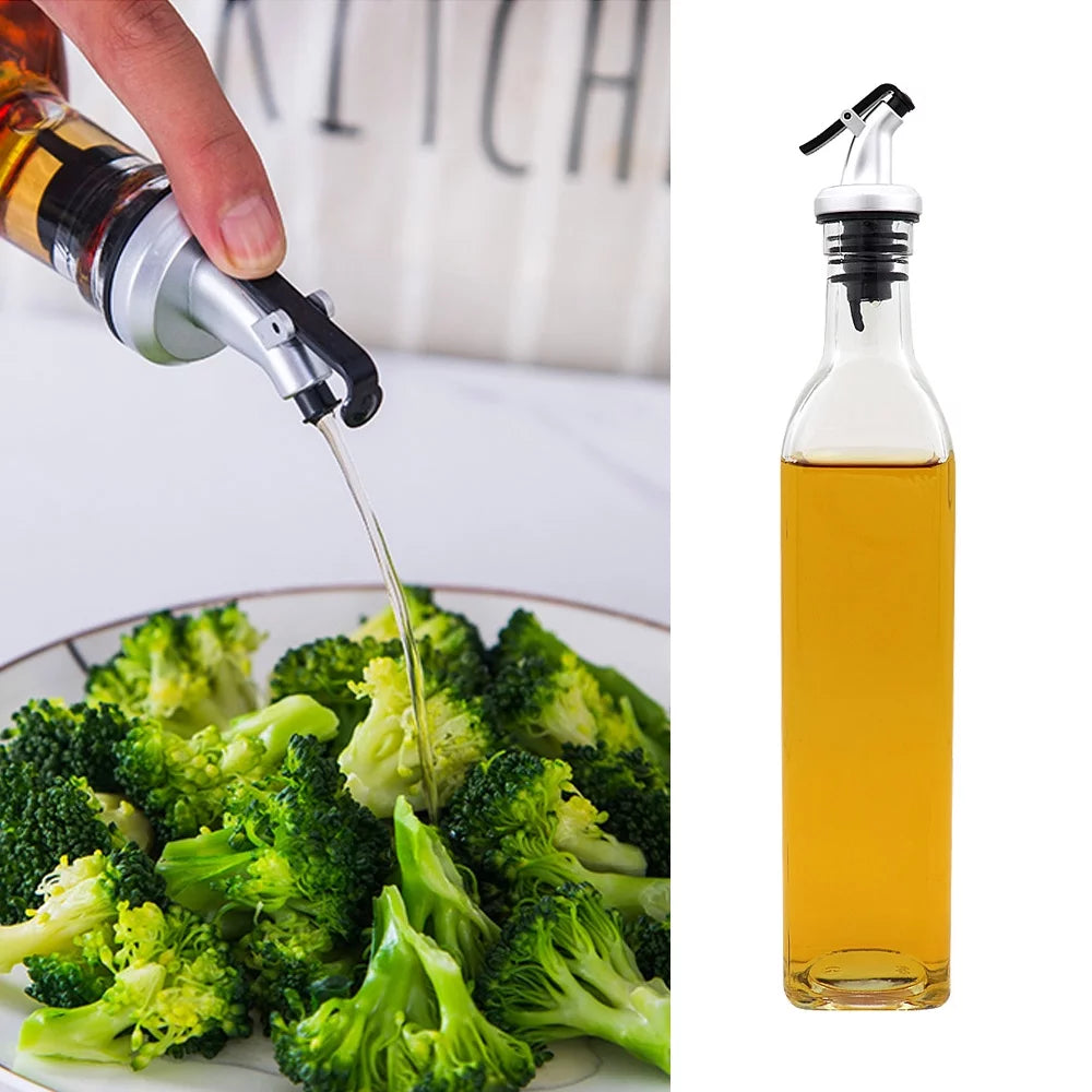 Olive Oil Dispenser Bottles - 2 Pack of 17 Oz Glass Cooking Oil and Vinegar Cruet No Drip with Stainless Steel Funnel