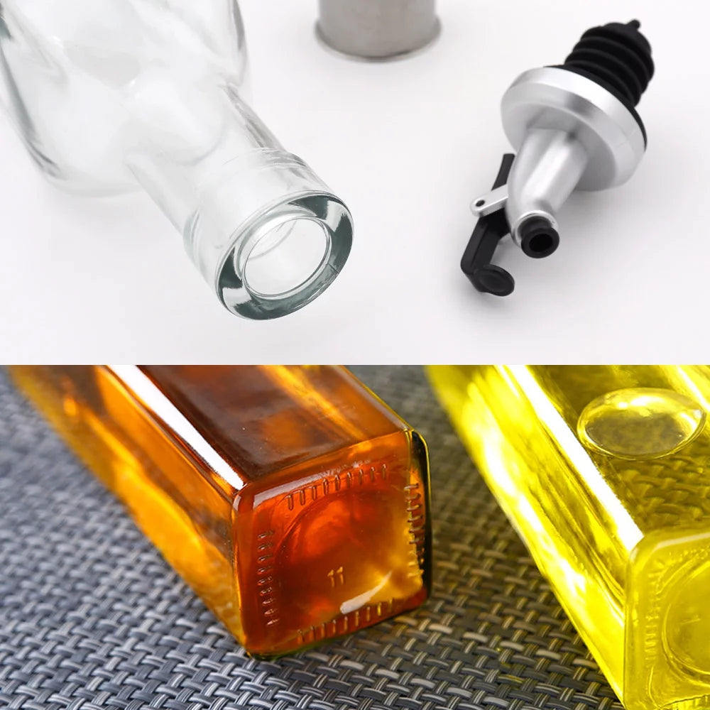 Olive Oil Dispenser Bottles - 2 Pack of 17 Oz Glass Cooking Oil and Vinegar Cruet No Drip with Stainless Steel Funnel