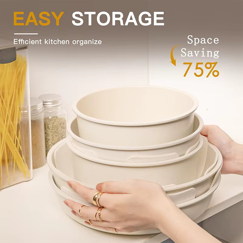21 Piece Pots and Pans Set Non-Stick, Ceramic Cookware Set with Sensor Handles, Milky White