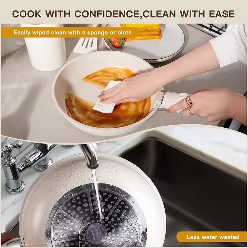 21 Piece Pots and Pans Set Non-Stick, Ceramic Cookware Set with Sensor Handles, Milky White