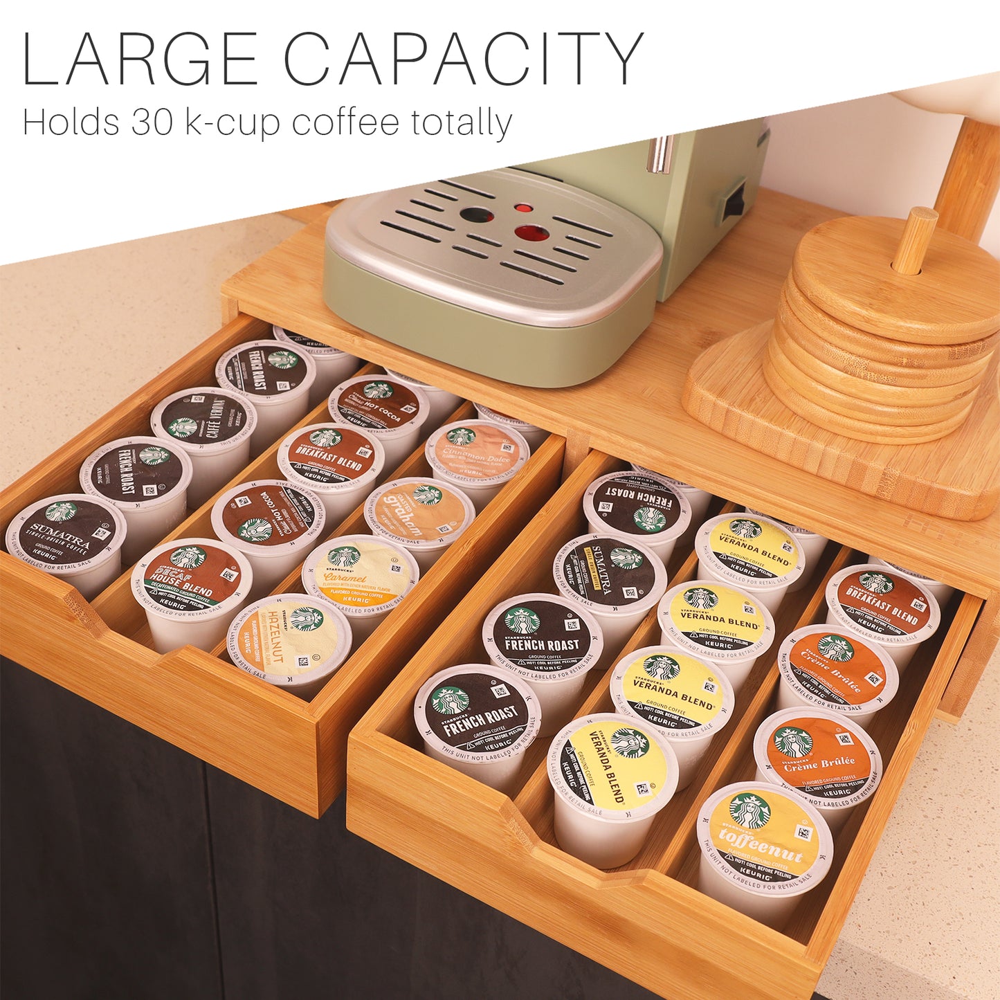 K-Cup Holder Storage Drawer for K-Cup Coffee Pods Holds 30 Pods