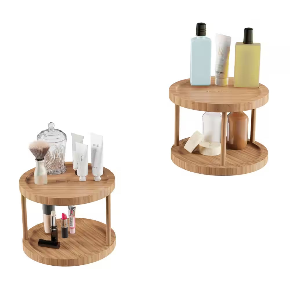 2-Shelf 10 In. All Natural Brown Bamboo Lazy Susan Turntable