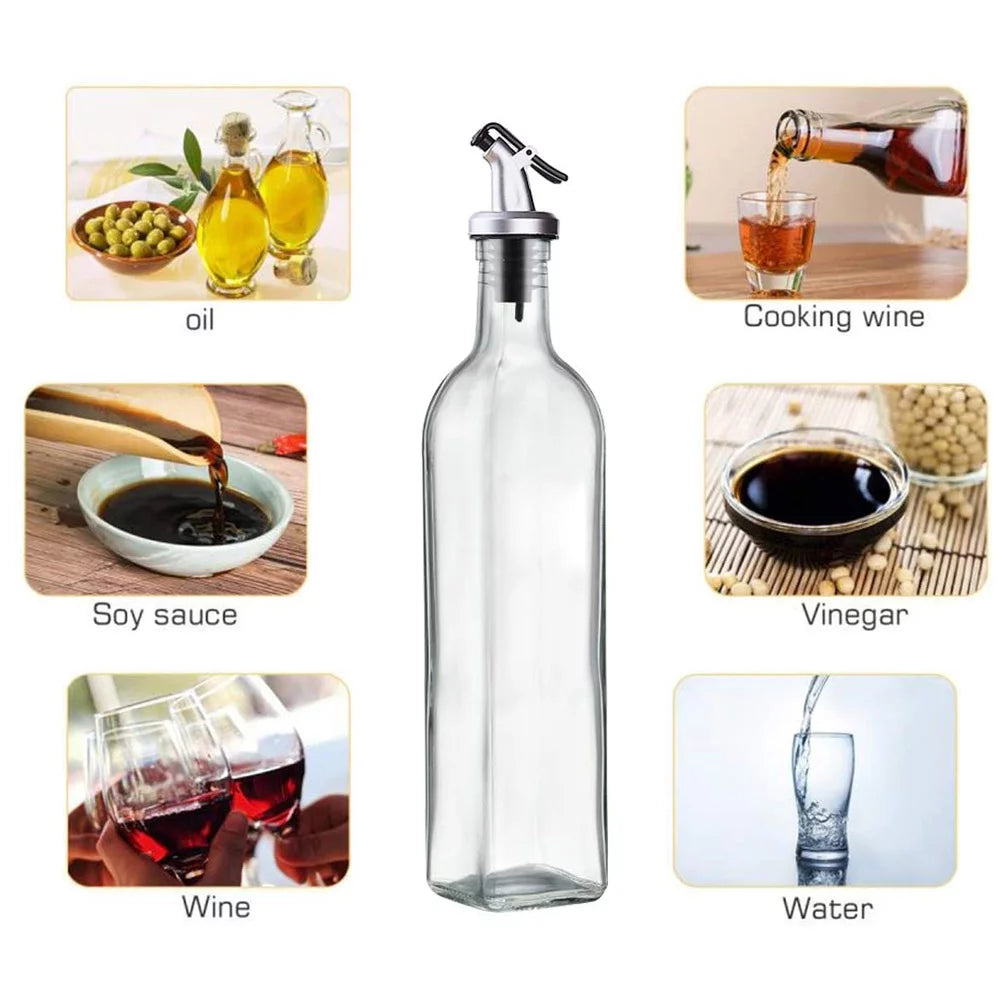 Olive Oil Dispenser Bottles - 2 Pack of 17 Oz Glass Cooking Oil and Vinegar Cruet No Drip with Stainless Steel Funnel