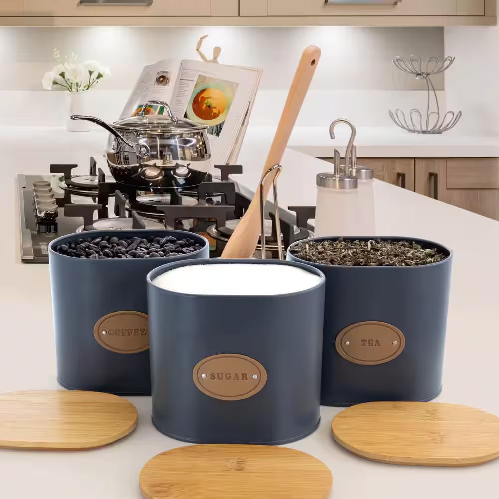 Kitchen Food Storage and Organization 5-Piece Canister Set with Bamboo Lids