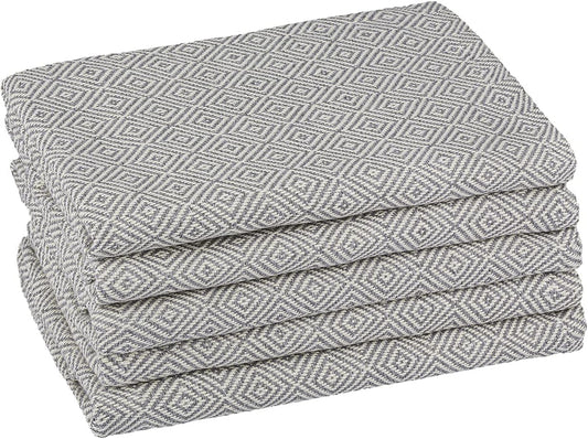 Turkish Hand Towels Grey | 5-Pack Bulk Cotton Kitchen Dish Towels for Drying Dishes | Absorbent Dishcloths for Kitchen | Tea Towels for Kitchen | Bar Rags | Bar Towels | Diamond Pattern