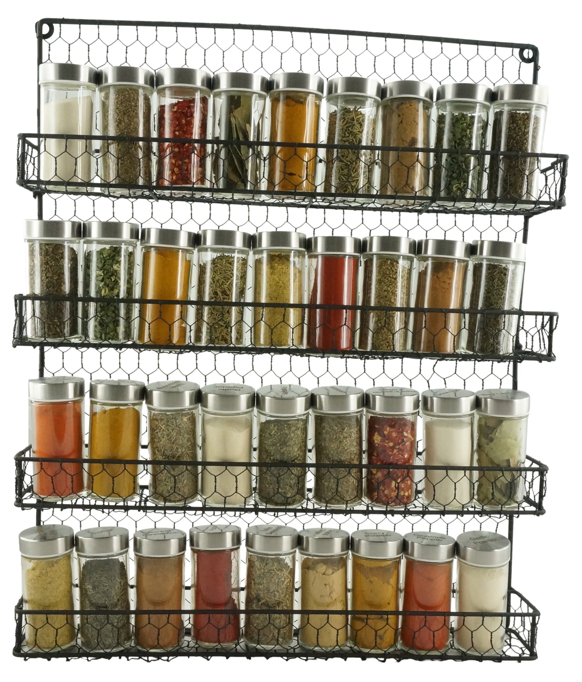 4 Tier Metal Spice Wall Mount Rack Organizer Pantry Cabinet Hanging Herbs Seasoning Jars Storage Closet Door Cupboard Mounted Holder Black. Dims: 21"Hx17.5"Lx3"W
