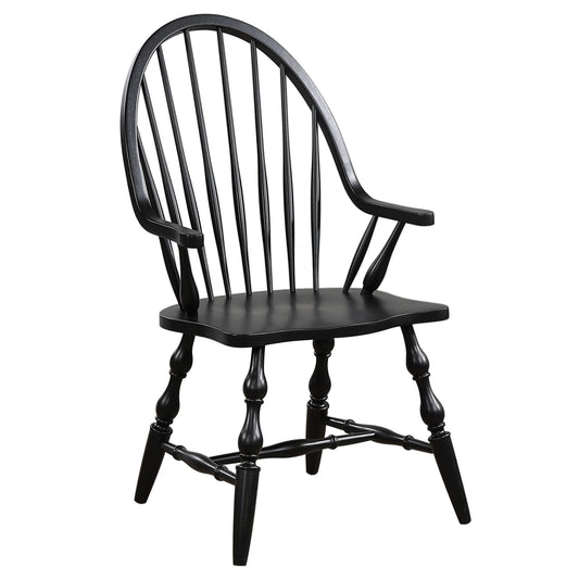 Sunset Trading Black Cherry Windsor Spindleback Dining Chairs - Set of 2, Antique Black