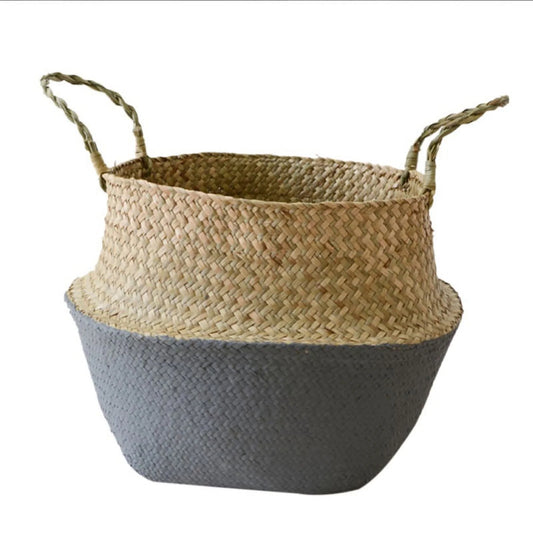 Clearance! Handmade Flower Basket Foldable Wickerwork Storage Basket Hanging Decorative Baskets Garden Flower Pot Rattan Planter Seagrass Home Storage Decor Basket