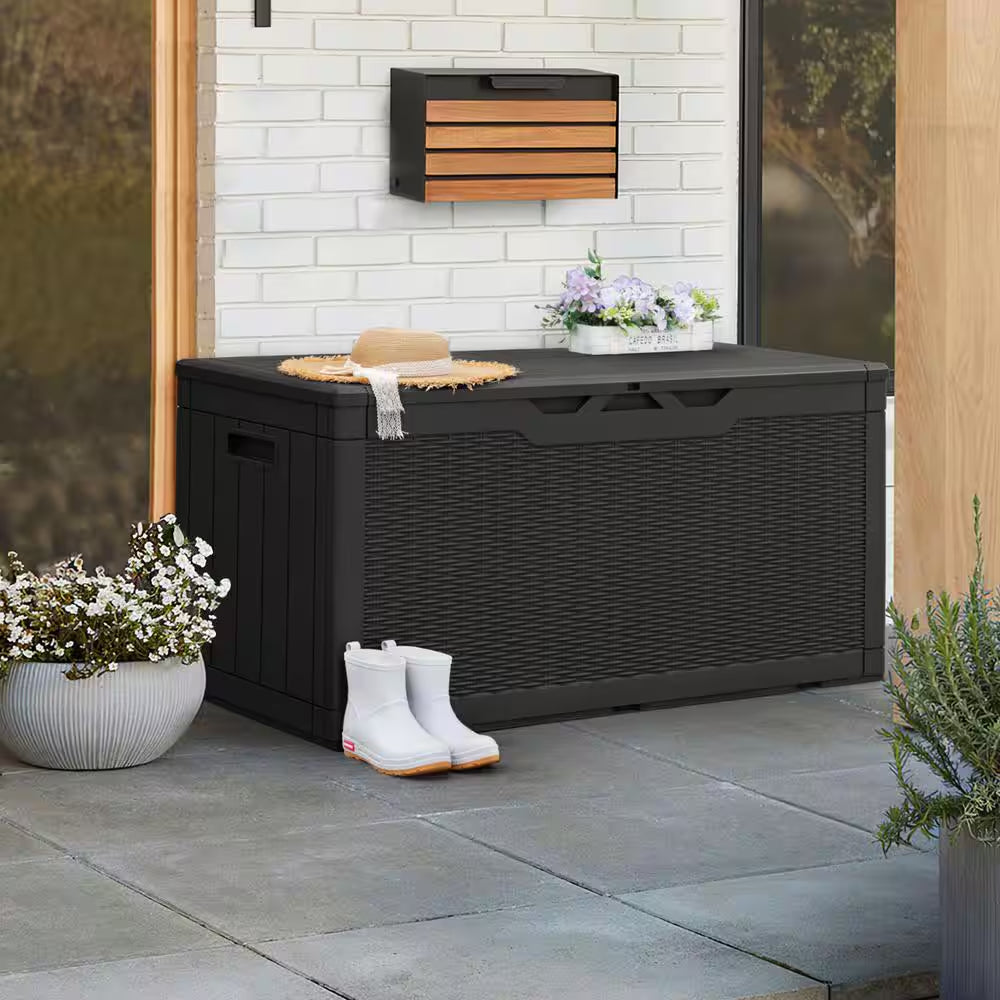 100 Gal. Fusion Style Deck Box Black Outdoor Resin Storage Box