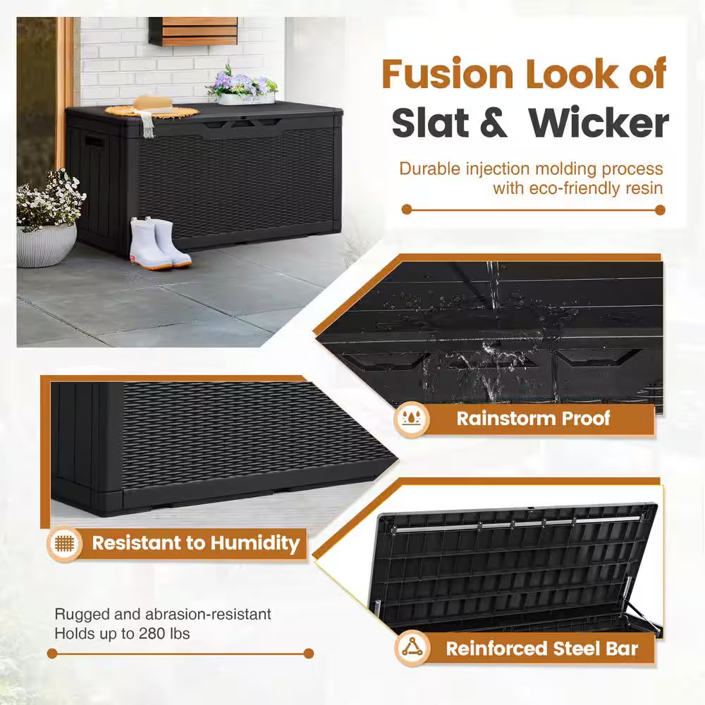 100 Gal. Fusion Style Deck Box Black Outdoor Resin Storage Box