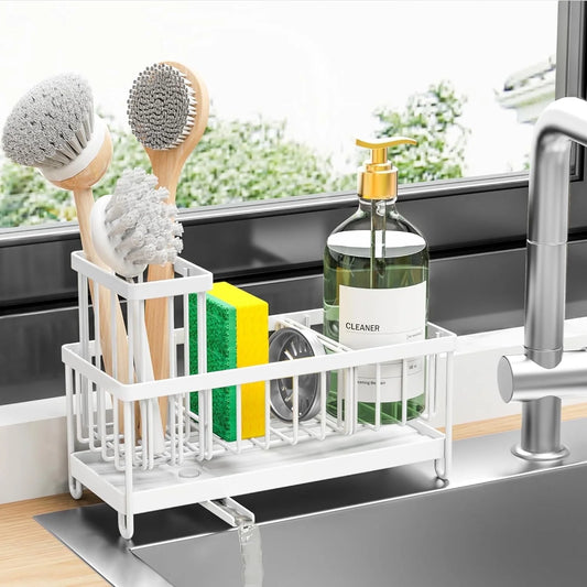 White Rust-Resistant Kitchen Sink Caddy and Sponge Holder