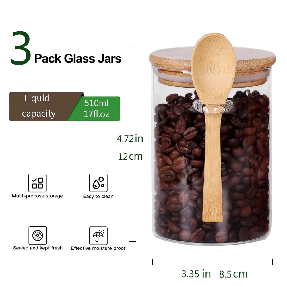 Clear Glass Airtight Coffee Food Storage Container (3 Count)