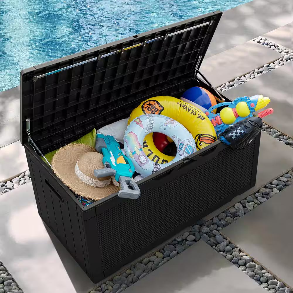 100 Gal. Fusion Style Deck Box Black Outdoor Resin Storage Box