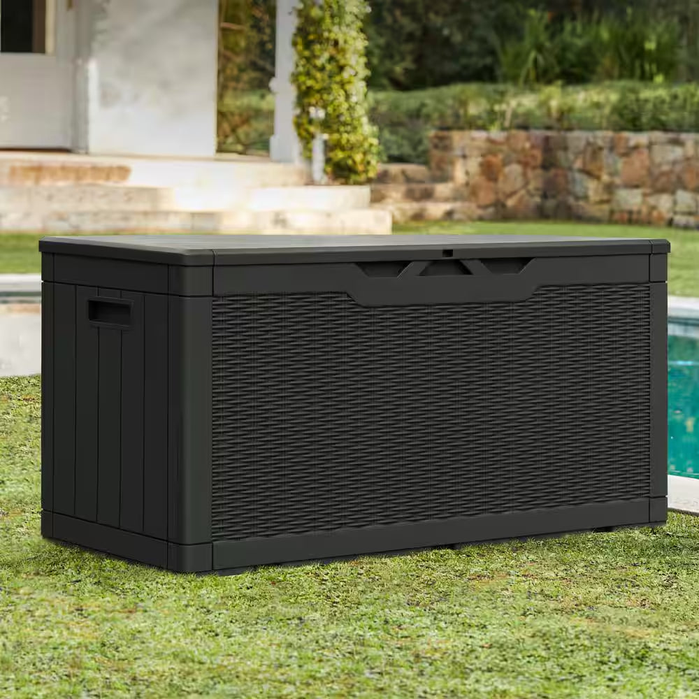 100 Gal. Fusion Style Deck Box Black Outdoor Resin Storage Box