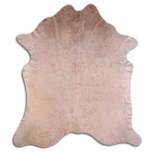 Acid Washed Rose Gold Metallic Cowhide Rug on White