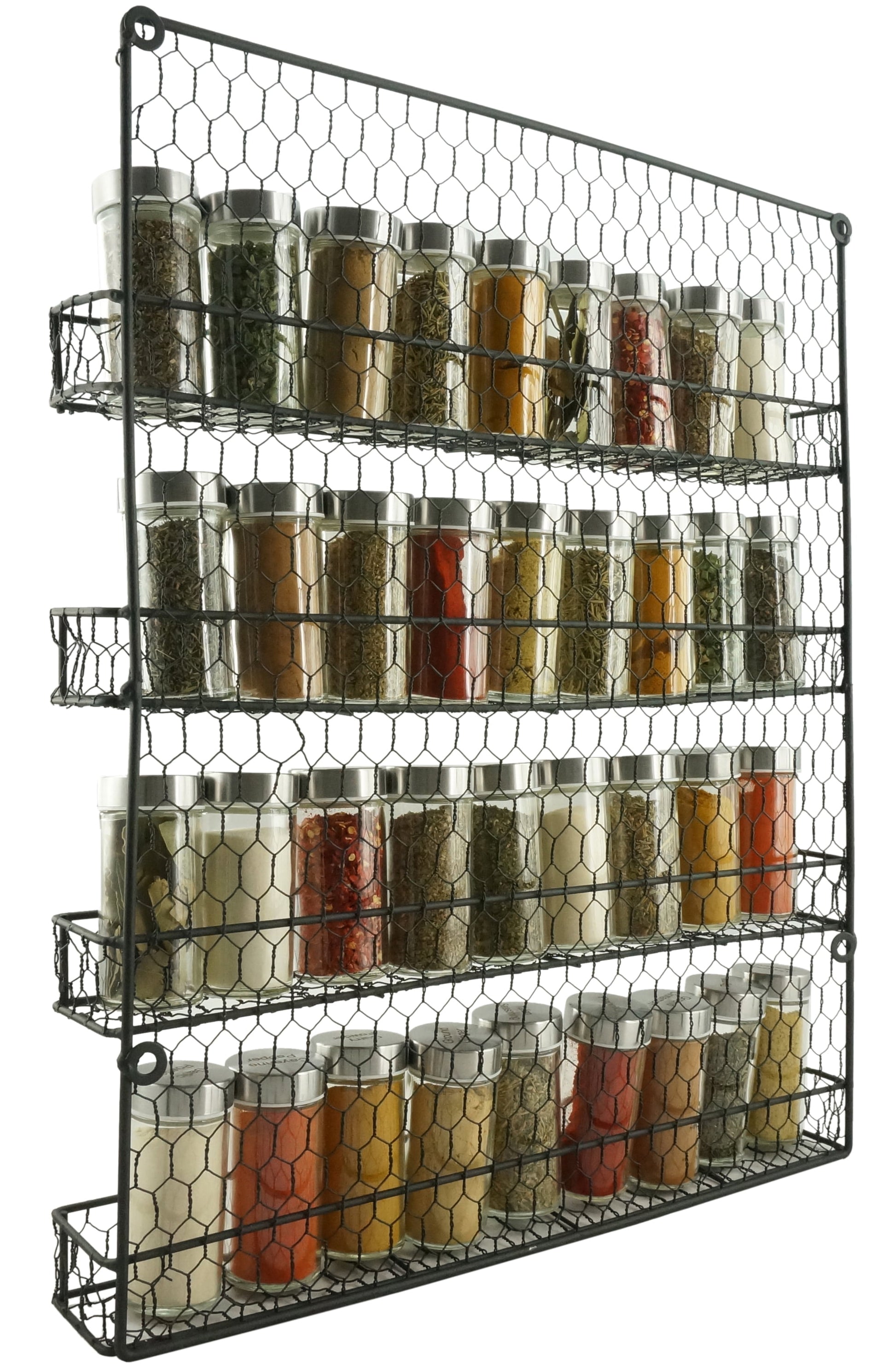 4 Tier Metal Spice Wall Mount Rack Organizer Pantry Cabinet Hanging Herbs Seasoning Jars Storage Closet Door Cupboard Mounted Holder Black. Dims: 21"Hx17.5"Lx3"W