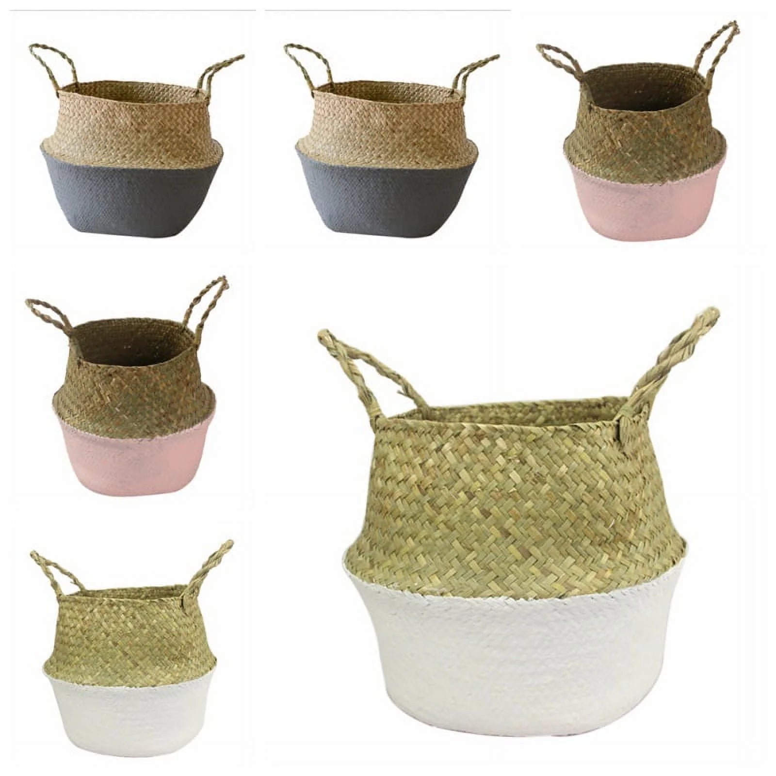 Clearance! Handmade Flower Basket Foldable Wickerwork Storage Basket Hanging Decorative Baskets Garden Flower Pot Rattan Planter Seagrass Home Storage Decor Basket