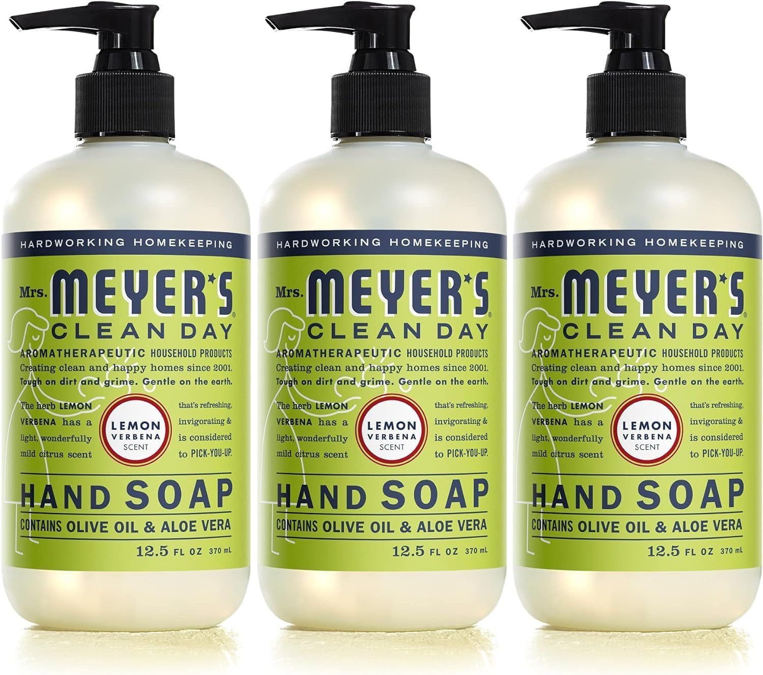Liquid Hand Soap, Cruelty-Free, and Biodegradable Hand Wash Made with Essential Oils, Lemon Verbena Scent, 12.5 Oz (Pack of 3)