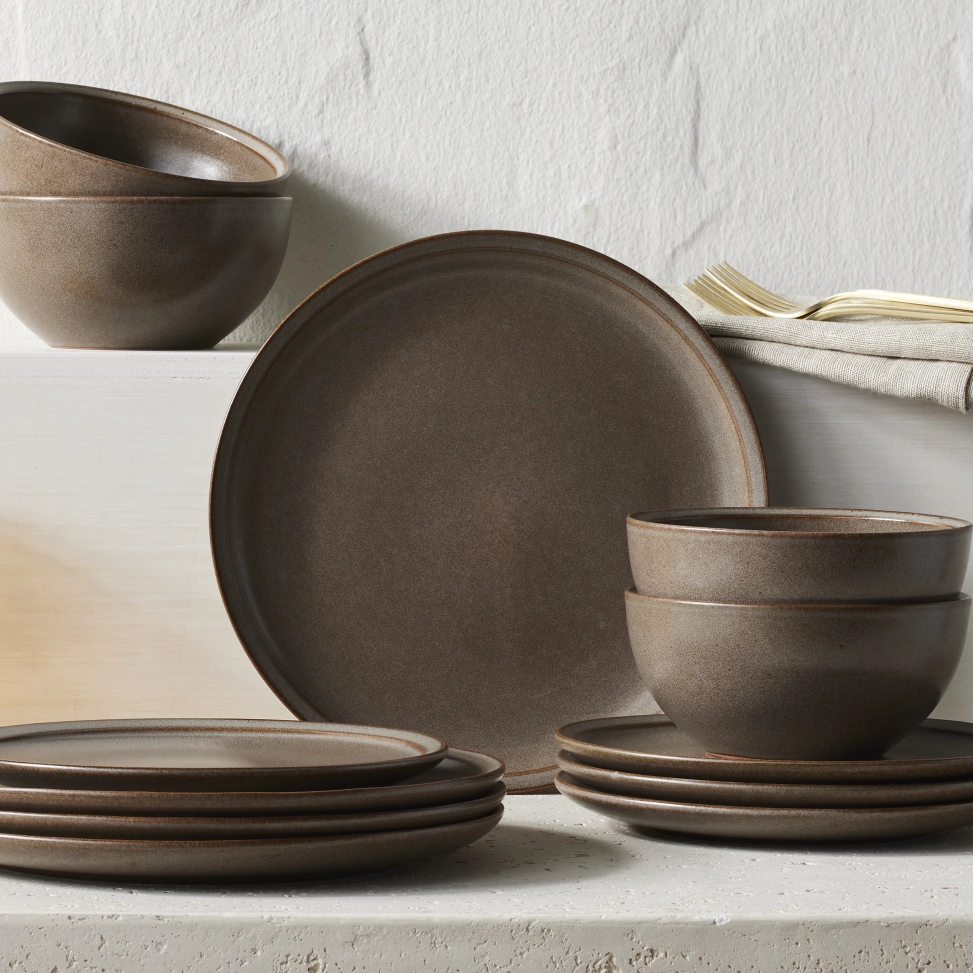 Banks Brown 12-Piece Stoneware Dinnerware Set by Better Homes and Gardens