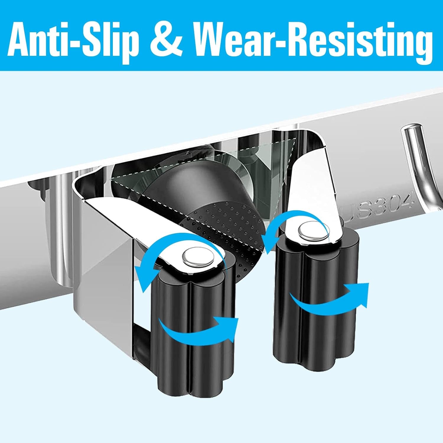 Heavy Duty Metal Mop and Broom Holder, Rust Proof, 5 Racks, 4 Hooks, Sturdy Stainless Steel, Space Saving, Easy Installation, Multi-Functional, After-Sale Service