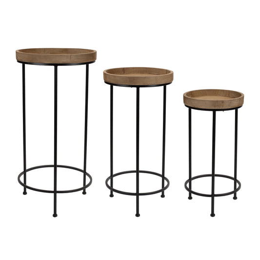 Elegant Iron & Wood Plant Table Set of 3