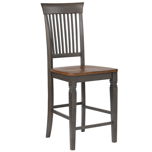 Dakota Slat Back Bar Stools – Set of 2, 24" Counter Height, Distressed Brown and Ash Gray