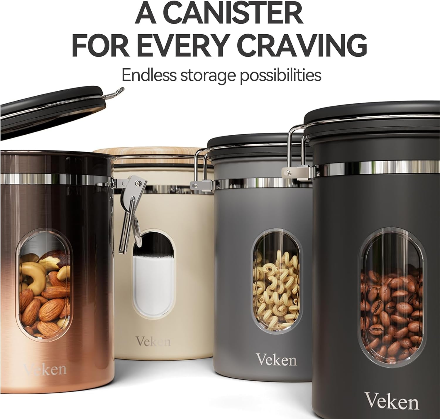Coffee Canister with Window, Airtight Stainless Steel Kitchen Food Storage Container, Date Tracker and Scoop for Grounds Coffee Bar Accessories, Beans, Tea, Sugar, Flour, Cereal, 22OZ, Black