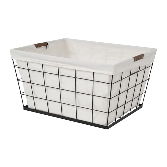 60L Rectangular Steel Laundry Basket for Adult, Black & Natural